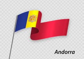 Waving flag of Andorra on flagpole. Template for independence day vector