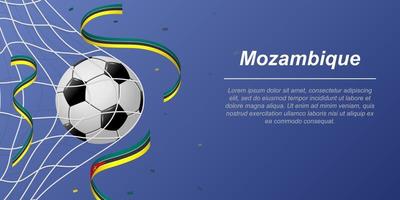 Soccer background with flying ribbons in colors of the flag of Mozambique vector