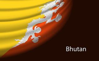 Wave flag of Bhutan on dark background. Banner or ribbon vector