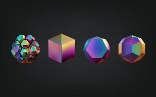 Hologram geometric shapes set. Iridescent modern 3d multicolor object.Futuristic neon gradient figures vector