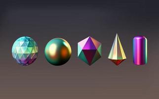 Hologram geometric shapes set. Iridescent modern 3d multicolor object.Futuristic neon gradient figures vector