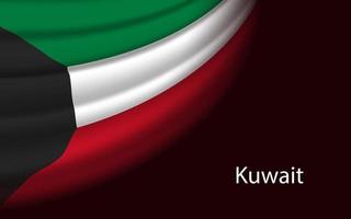 Wave flag of Kuwait on dark background. Banner or ribbon vector