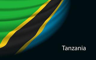 Wave flag of Tanzania on dark background. vector