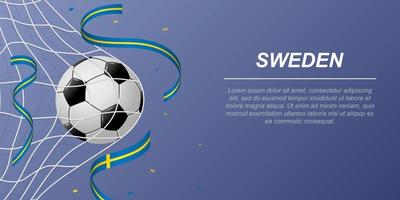 Soccer background with flying ribbons in colors of the flag of Sweden vector