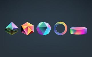 Hologram geometric shapes set. Iridescent modern 3d multicolor object.Futuristic neon gradient figures vector