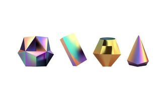 Hologram geometric shapes set. Iridescent modern 3d multicolor object.Futuristic neon gradient figures vector