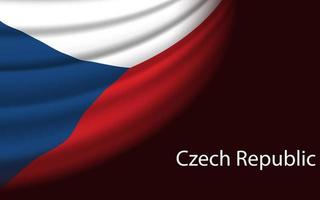 Wave flag of Czech Republic on dark background. Banner or ribbon vector