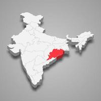 Odisha state location within India 3d map vector