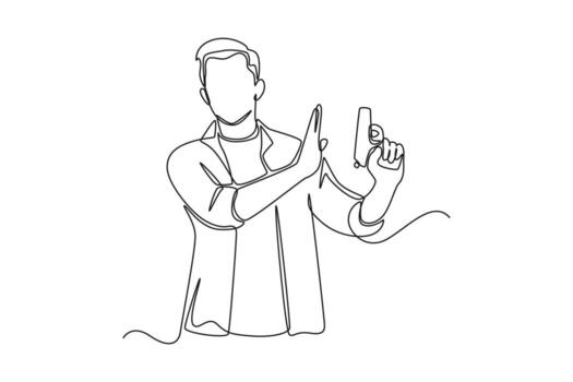 Single one-line drawing of a man showing a stop at a gun. Anti-terrorism day concept continuous line draw design graphic vector illustration