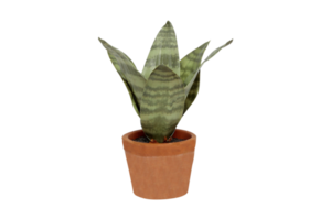 Orange flowerpot with plant isolated on a transparent background