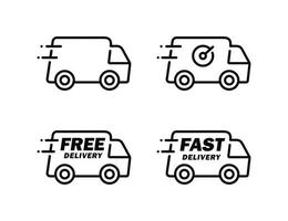 Car delivery line icon set isolated on white background vector