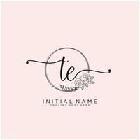 Initial TE feminine logo collections template. handwriting logo of initial signature, wedding, fashion, jewerly, boutique, floral and botanical with creative template for any company or business. vector