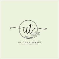 Initial UT feminine logo collections template. handwriting logo of initial signature, wedding, fashion, jewerly, boutique, floral and botanical with creative template for any company or business. vector