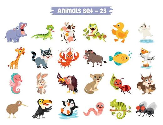 Set Of Cute Cartoon Animals