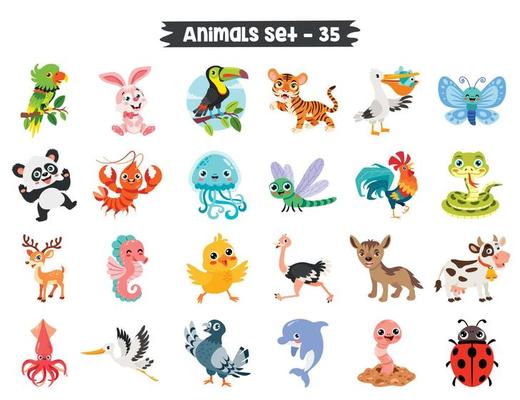 Set Of Cute Cartoon Animals