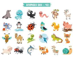 conjunto de lindos animales de dibujos animados vector