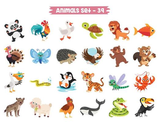 Set Of Cute Cartoon Animals