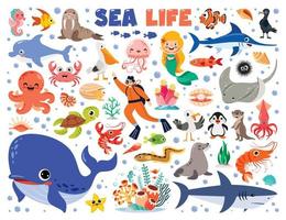 Cartoon Illustration Of Sea Life Elements vector