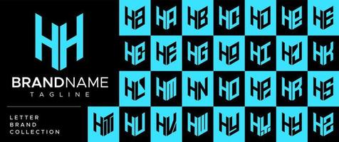 Modern line shield letter H HH logo design set. Simple security initial H logo. vector