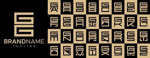 Simple square letter G GG logo design set. Modern box initial G logo branding. vector