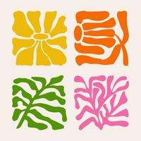 Groovy abstract flowers and plants set. vector