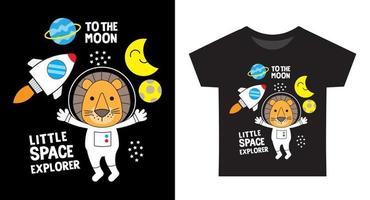 Cute lion astronaut with space objects illustration for kids t shirt design vector