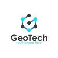 Geo Tech Logo Design Template with atom icon. Perfect for business, company, mobile, app, technology, etc vector