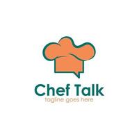 Chef Talk Logo Design Template with hat chef icon and chat box. Perfect for business, company, restaurant, mobile, app, etc vector