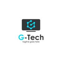 G-Tech Logo Design Template with tech icon and computer. Perfect for business, company, mobile, app, technology, etc vector