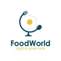Food World Logo Design Template with food icon and earth. Perfect for business, company, mobile, app, restaurant, etc vector