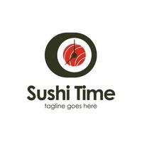 Sushi hora logo diseño modelo con Sushi icono y reloj. Perfecto para negocio, compañía, móvil, aplicación, restaurante, etc vector