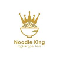 Noddle King Logo Design Template with noddle icon and crown. Perfect for business, company, mobile, app, restaurant, etc vector
