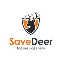 Save Deer Logo Design Template with deer icon and emblem. Perfect for business, company, mobile, app, zoo, etc. vector