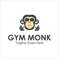 Gym Monkey Logo Design Template with monk icon and gym. Perfect for business, company, mobile, app, etc vector