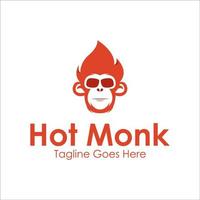 Hot Monk Logo Design Template with monk icon and fire. Perfect for business, company, mobile, app, etc vector