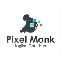 Pixel Monk Logo Design Template with monk icon and pixel. Perfect for business, company, mobile, app, etc vector