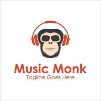 Music Monk Logo Design Template with monk icon and headset. Perfect for business, company, mobile, app, etc vector