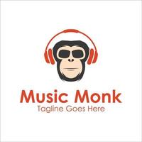 Music Monk Logo Design Template with monk icon and headset. Perfect for business, company, mobile, app, etc vector