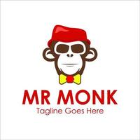 Mr Monk Logo Design Template with monk icon and hat. Perfect for business, company, mobile, app, etc vector