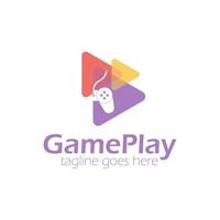 Game Play Logo Design Template with a play icon and joystick. Perfect for business, company, mobile, app, restaurant, etc vector