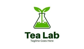 Tea Lab Logo Design Template with tea icon and lab tools. Perfect for business, company, restaurant, mobile, app, etc vector