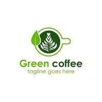verde café logo diseño modelo con taza icono y hoja. Perfecto para negocio, compañía, móvil, aplicación, etc. vector