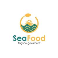 Sea Food Logo Design Template with crab icon and sea. Perfect for business, company, mobile, app, restaurant, etc vector