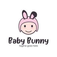 Baby Bunny Logo Design Template with a baby icon and bunny hat. Perfect for business, company, mobile, app, etc. vector