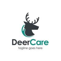 Deer Care Logo Design Template with deer icon and hand. Perfect for business, company, mobile, app, zoo, etc. vector