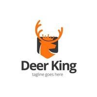 Deer King Logo Design Template with deer icon and crown. Perfect for business, company, mobile, app, zoo, etc. vector