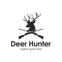 Deer Hunter Logo Design Template with deer icon and gun. Perfect for business, company, mobile, app, zoo, etc. vector