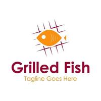 Grilled Fish Logo Design Template with a fish icon and grill. Perfect for business, company, mobile, app, restaurant, etc vector