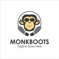 Monkey Boots Logo Design Template with monk icon and boots. Perfect for business, company, mobile, app, etc vector