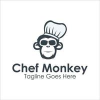 Chef Monkey Logo Design Template with monk icon and hat chef. Perfect for business, company, mobile, app, etc vector